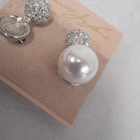 KENNETH JAY LANE Ladies Crystal Faux Pearl Clip Earrings One Size NEW RRP50