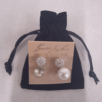 KENNETH JAY LANE Ladies Crystal Faux Pearl Clip Earrings One Size NEW RRP50