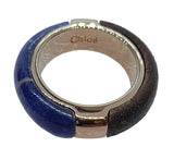 CHLOÉ Jamie Ring Bi-Colour Wood Brass Gold Tone Brown/Blue UK L NEW RRP270