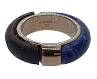 CHLOÉ Jamie Ring Bi-Colour Wood Brass Gold Tone Brown/Blue UK L NEW RRP270