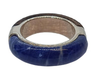 CHLOÉ Jamie Ring Bi-Colour Wood Brass Gold Tone Brown/Blue UK L NEW RRP270