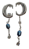 CHLOÉ Darcey Earrings Pearl Drop Crystal Asymmetric Palladium/Blue OS NEW RRP400