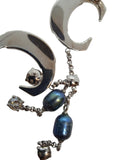 CHLOÉ Darcey Earrings Pearl Drop Crystal Asymmetric Palladium/Blue OS NEW RRP400