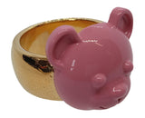 MOSCHINO Teddy Bear Ring Brass Paint Pink/Gold L/60 Approx. UK S NEW RRP180