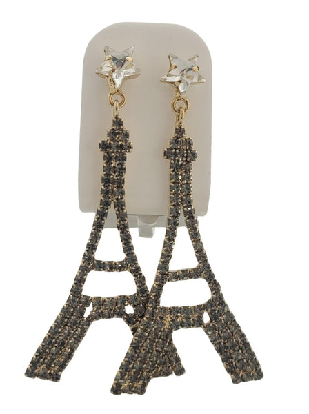 ROSANTICA Drop Earrings Eiffel Tower Stud Back Gold Tone Crystal NEW RRP210