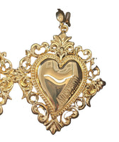 MOSCHINO Statement Earrings Heart Logo Gold Tone Clip On Drop Dangle NEW RRP285