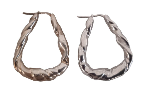 LOEWE Ladies Rhodium Plated Nappa Twist Hoop Earrings One Size RRP565 NEW