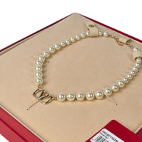 VALENTINO Necklace Gold Beaded Pearl V Logo Yellow Ladies Size:OS NEW RRP: 540