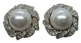 KENNETH JAY LANE Crystal Faux Pearl Earrings Clip On White/Silver OS NEW RRP125