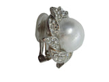 KENNETH JAY LANE Crystal Faux Pearl Earrings Clip On White/Silver OS NEW RRP125