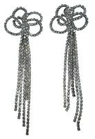 KENNETH JAY LANE Crystal Bow Drop Earrings Clip On Knotted Silver OS NEW RRP65