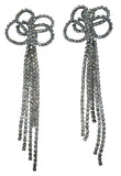 KENNETH JAY LANE Crystal Bow Drop Earrings Clip On Knotted Silver OS NEW RRP65