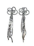 KENNETH JAY LANE Crystal Bow Drop Earrings Clip On Knotted Silver OS NEW RRP65