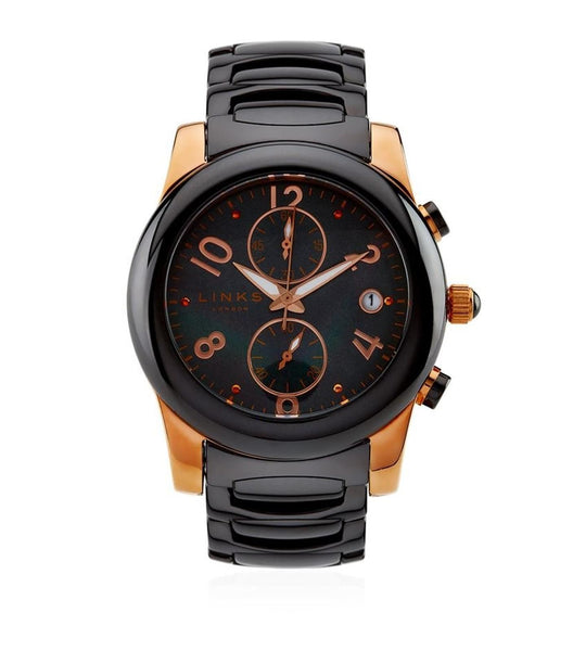 LINKS OF LONDON Ladies Phoebe Chrono Black Rose Gold Vermeil Watch RRP380 NEW