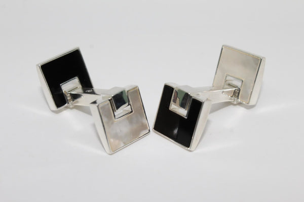 LINKS OF LONDON Rogue Identity Sterling Silver Pearl Onyx Cufflinks RRP130 NEW
