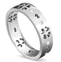 FOLLI FOLLIE Ladies S925 Sterling Silver Rhinestone Clover Cut-Out Ring S NEW