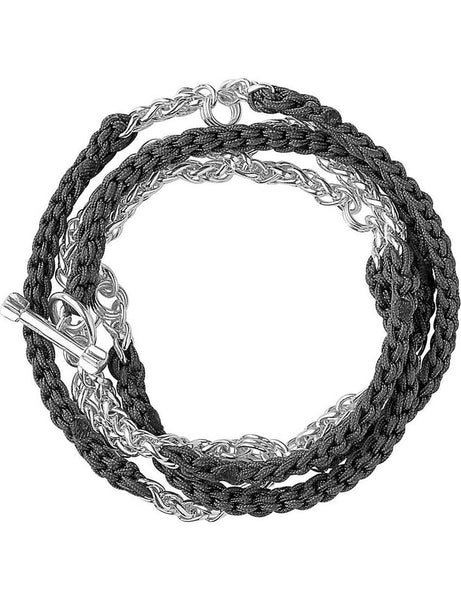 LINKS OF LONDON Ladies Black Woven Wrap Charm Silver Bracelet Medium NEW