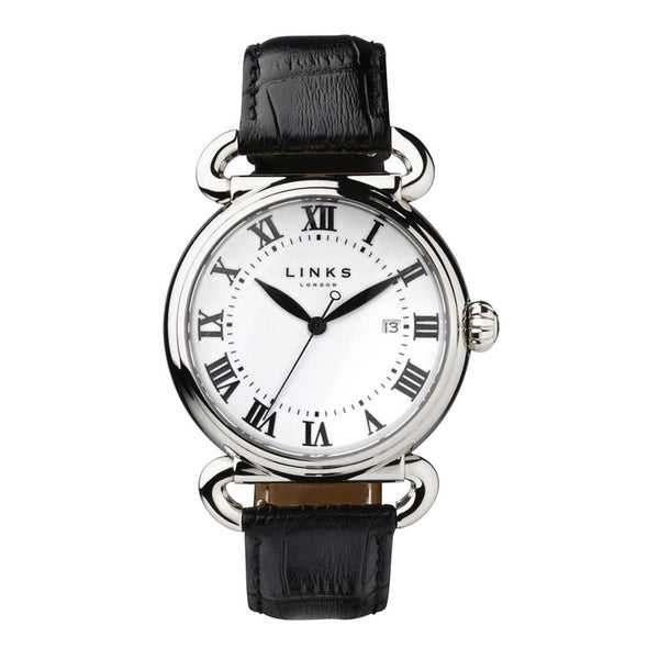 LINKS OF LONDON Men's White STS Black Leather Luminous Driver Watch RRP355 NEW