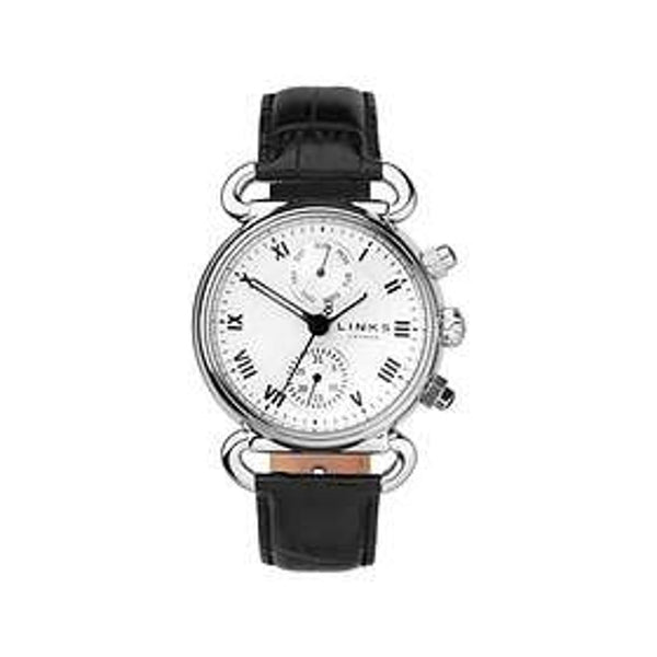 LINKS OF LONDON Men's STS white Black Leather Driver DD watch RRP430 NEW