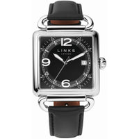 LINKS OF LONDON Men's STS Black Smooth Leather Square Driver Watch RRP355 NEW