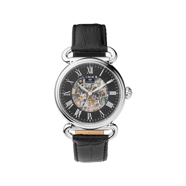 LINKS OF LONDON STS Black Leather Men s Driver Skeleton Watch RRP420 N Jewellery Outlet by Stuff U Sell