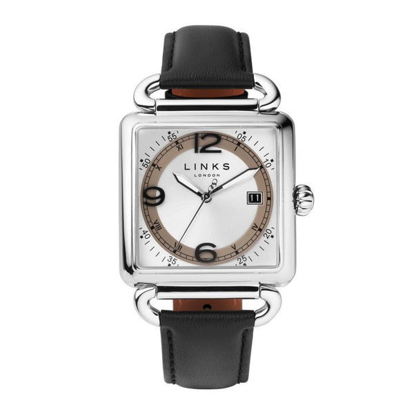 LINKS OF LONDON Men's Driver Square Stainless Steel Leather Watch L RRP380 NEW
