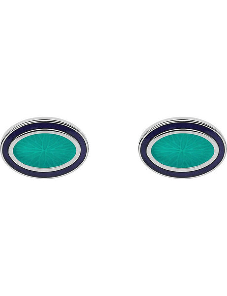 LINKS OF LONDON Guilloche 925 Silver Turquoise Enamel Oval Cufflinks RRP160 NEW