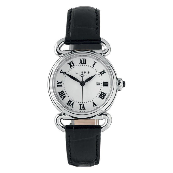 LINKS OF LONDON Ladies Stainless Steel Black Leather Driver Watch RRP355 NEW